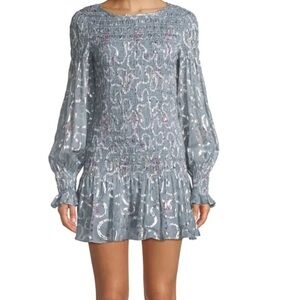 LoveShackFancy Scarlett Smocked Metallic Mini Dress
